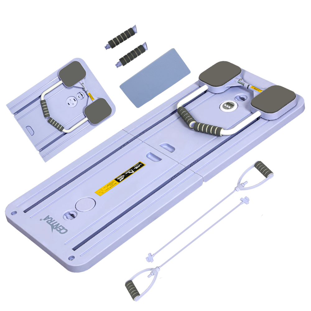 Multifunctional 5-in-1 Fitness Abdominal Board with Resistance Bands Foldable Core Trainer Anti-Slip Base & Smart Timer (Purple) Sports