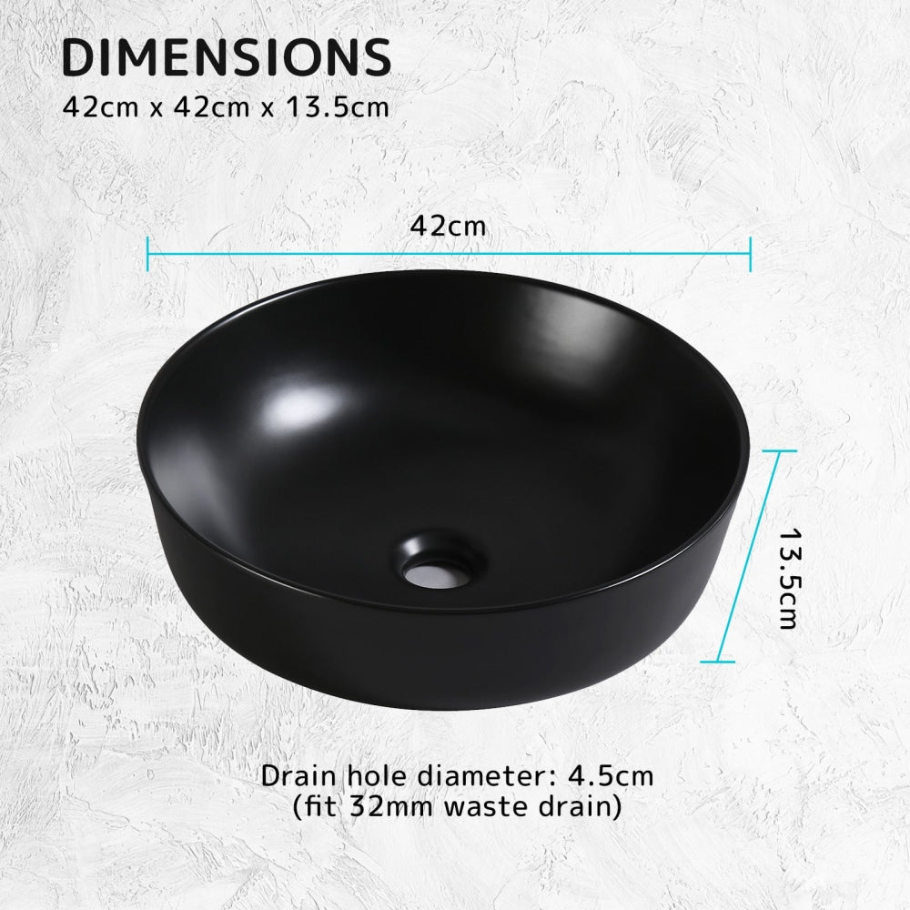 Muriel 42 x 13.5cm Black Ceramic Bathroom Basin Vanity Sink Round Above Counter Top Mount Bowl Accessories Fast shipping On sale