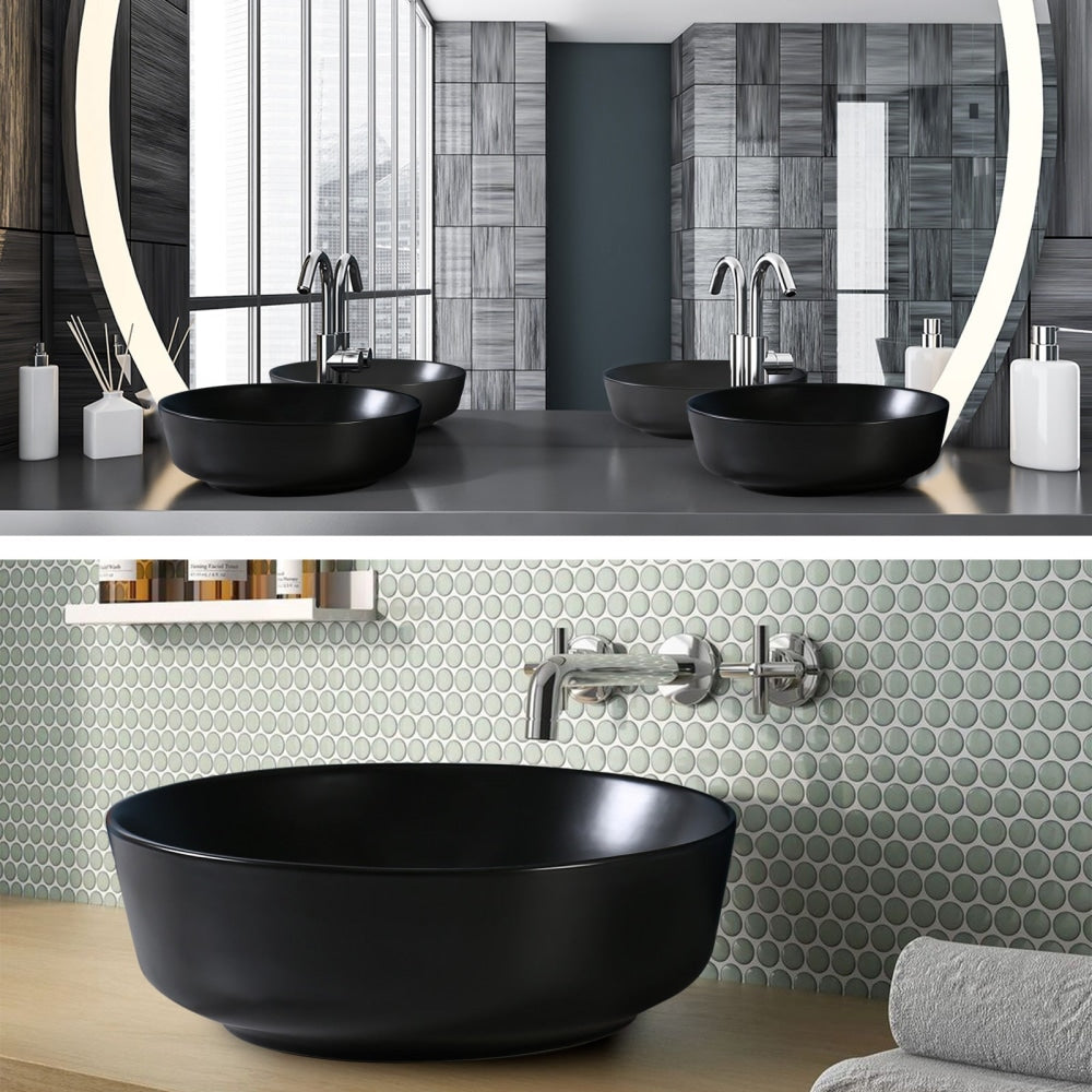 Muriel 42 x 13.5cm Black Ceramic Bathroom Basin Vanity Sink Round Above Counter Top Mount Bowl Accessories Fast shipping On sale