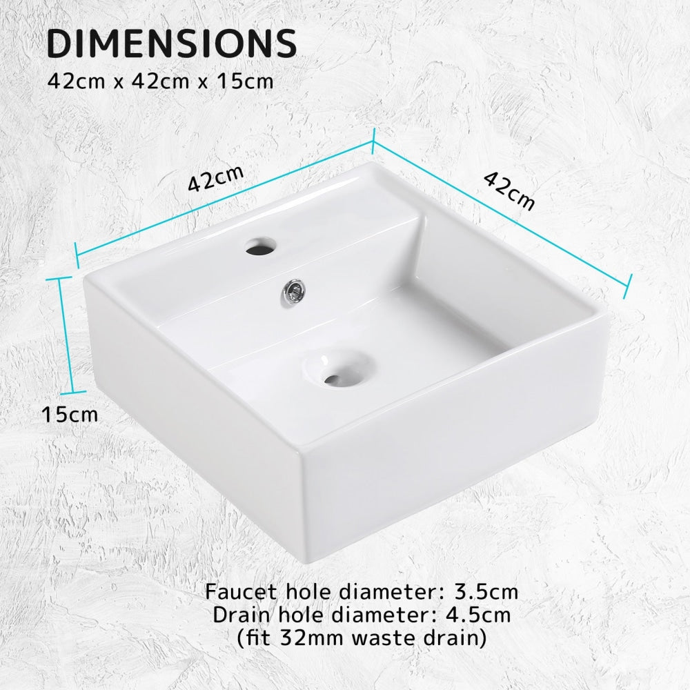 Muriel 42 x 15cm White Ceramic Bathroom Basin Vanity Sink Square Above Counter Top Mount Bowl Accessories Fast shipping On sale