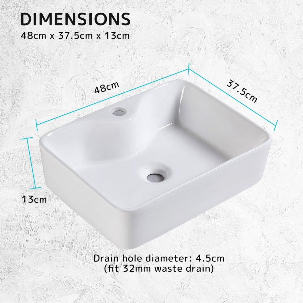 Muriel 48 x 37.5 13cm White Ceramic Bathroom Basin Vanity Sink Above Counter Top Mount Bowl Accessories Fast shipping On sale