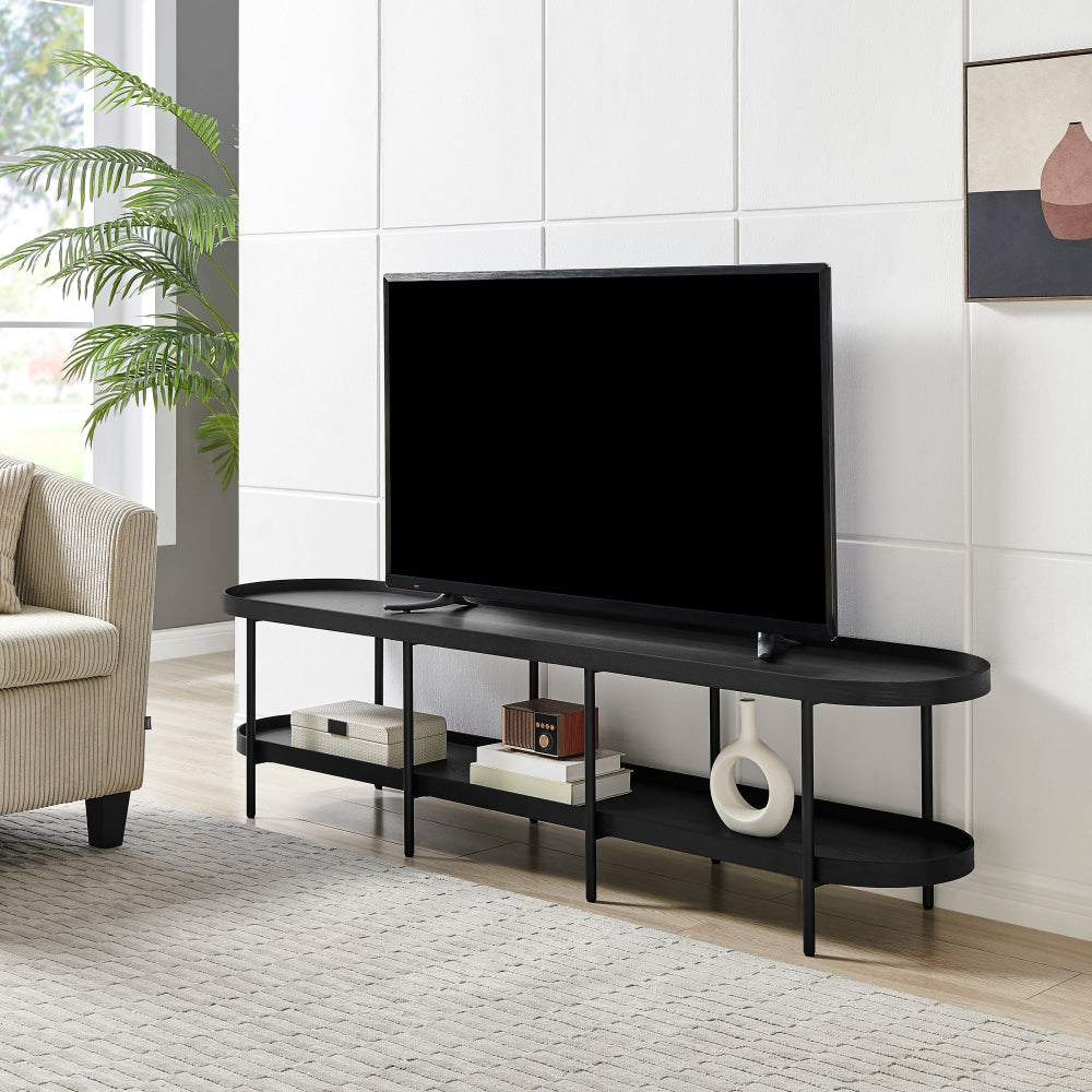 Myla Lowline Wooden 2-Tier Entertainment Unit TV Stand 180cm Black Fast shipping On sale