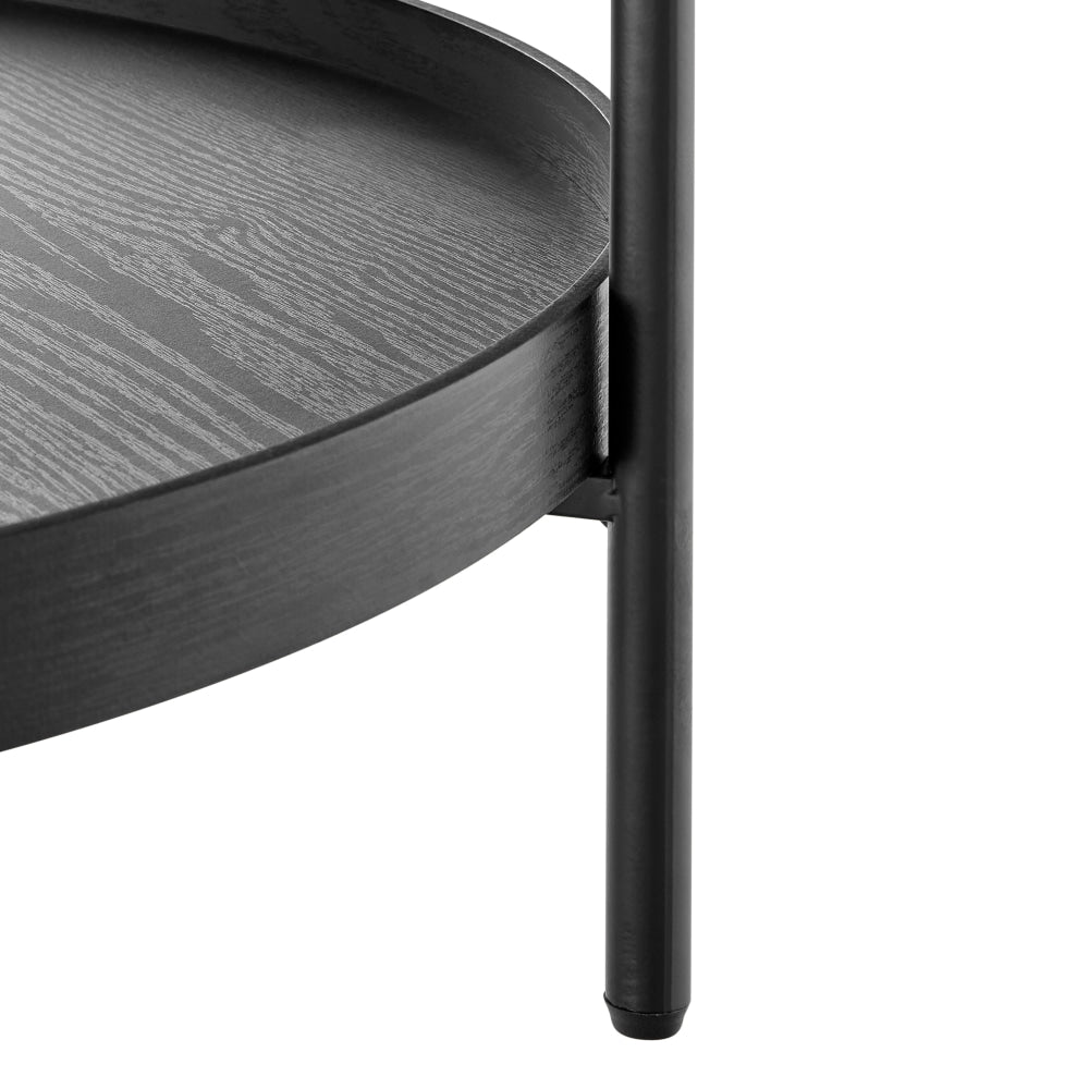 Myla Round Wooden 2-Tier Coffee Table Metal Tube Frame Black Fast shipping On sale