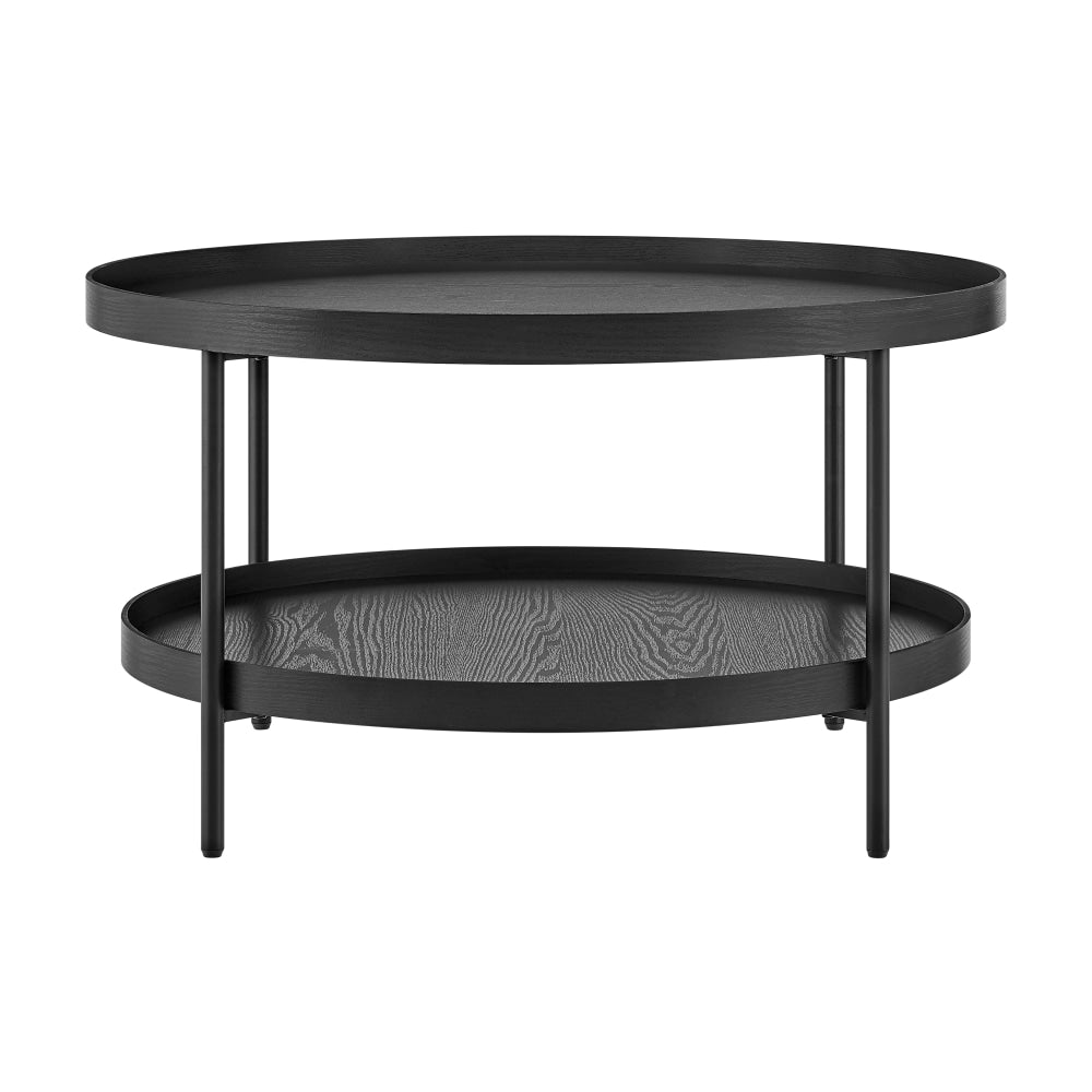 Myla Round Wooden 2-Tier Coffee Table Metal Tube Frame Black Fast shipping On sale