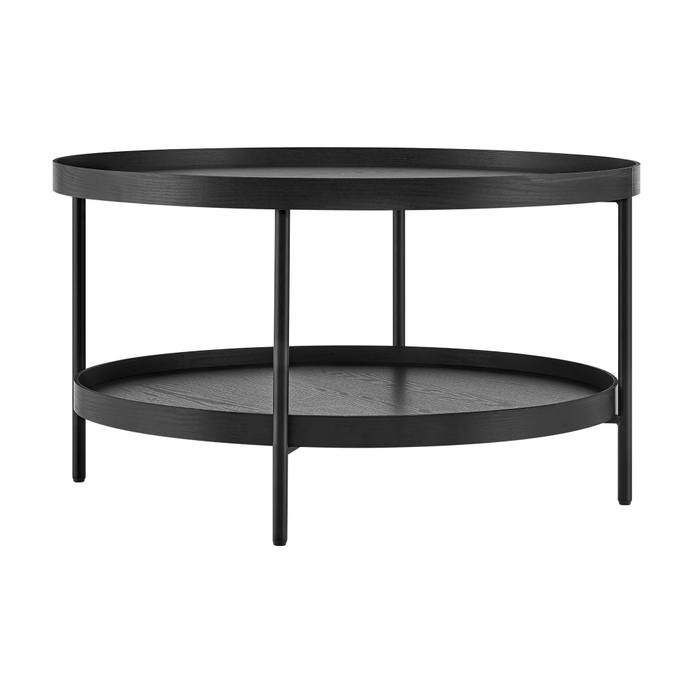 Myla Round Wooden 2-Tier Coffee Table Metal Tube Frame Black Fast shipping On sale