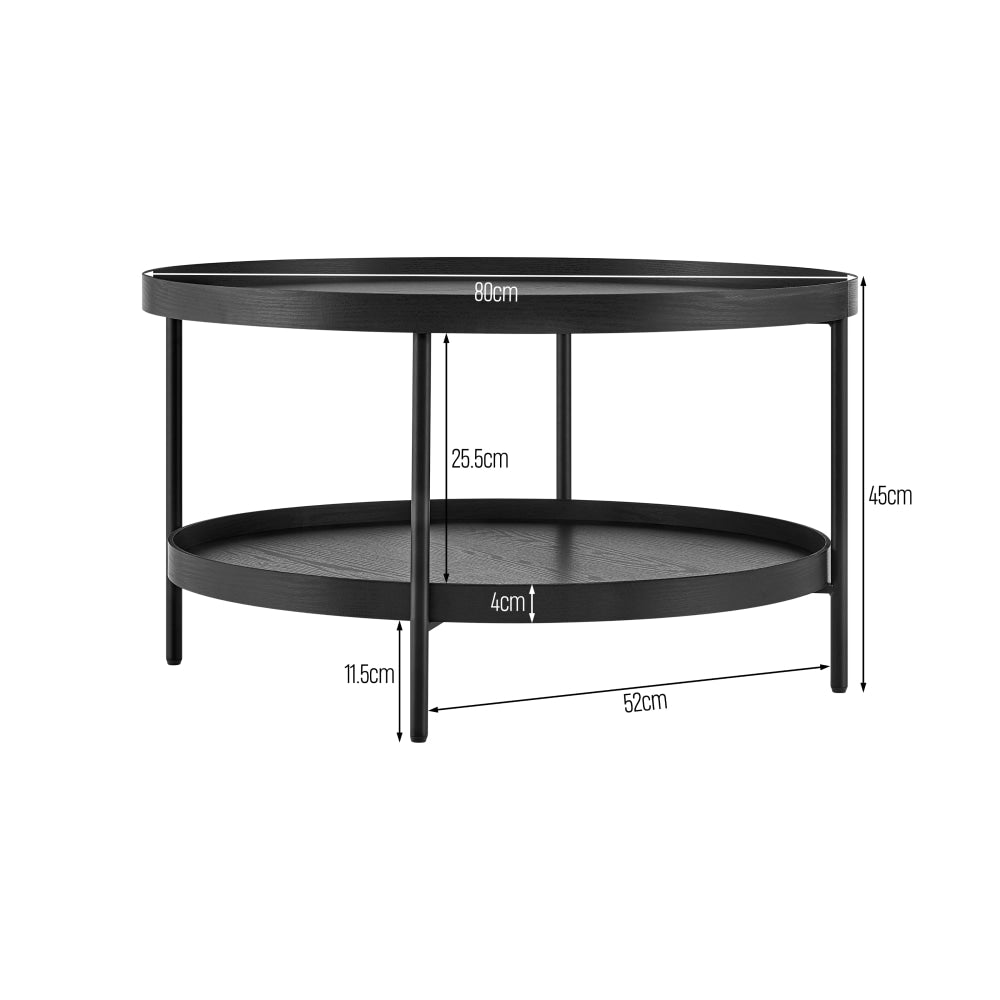 Myla Round Wooden 2-Tier Coffee Table Metal Tube Frame Black Fast shipping On sale