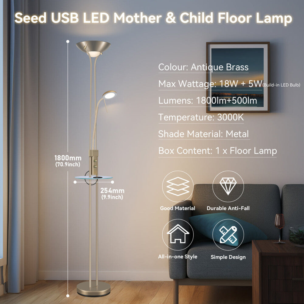 Myron USB LED Light Modern Floor Lamp Metal Shade - Antique Brass Fast shipping On sale