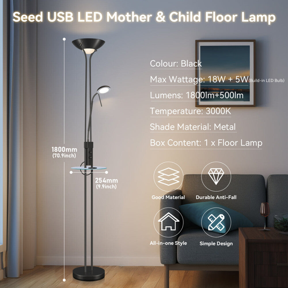 Myron USB LED Light Modern Floor Lamp Metal Shade - Black Fast shipping On sale