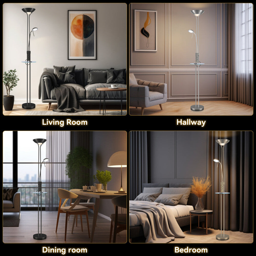 Myron USB LED Light Modern Floor Lamp Metal Shade - Satin Nickel and Chrome Fast shipping On sale