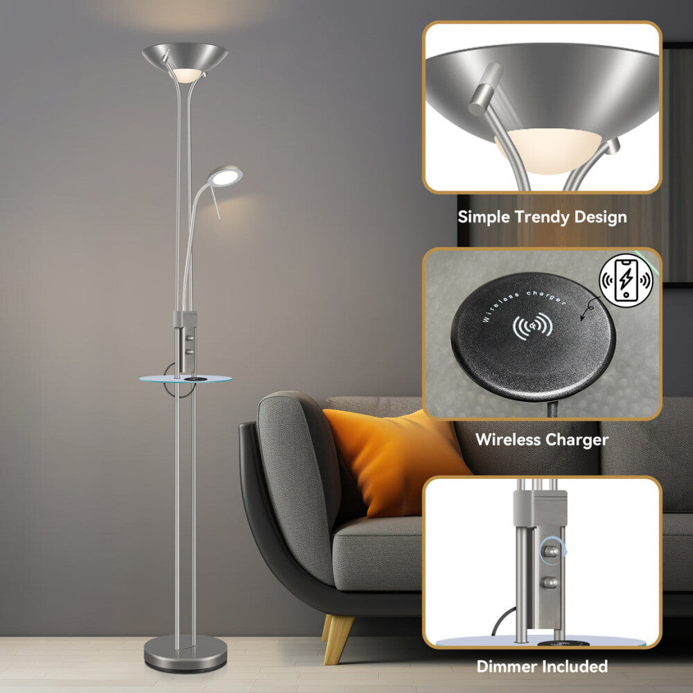 Myron USB LED Light Modern Floor Lamp Metal Shade - Satin Nickel and Chrome Fast shipping On sale