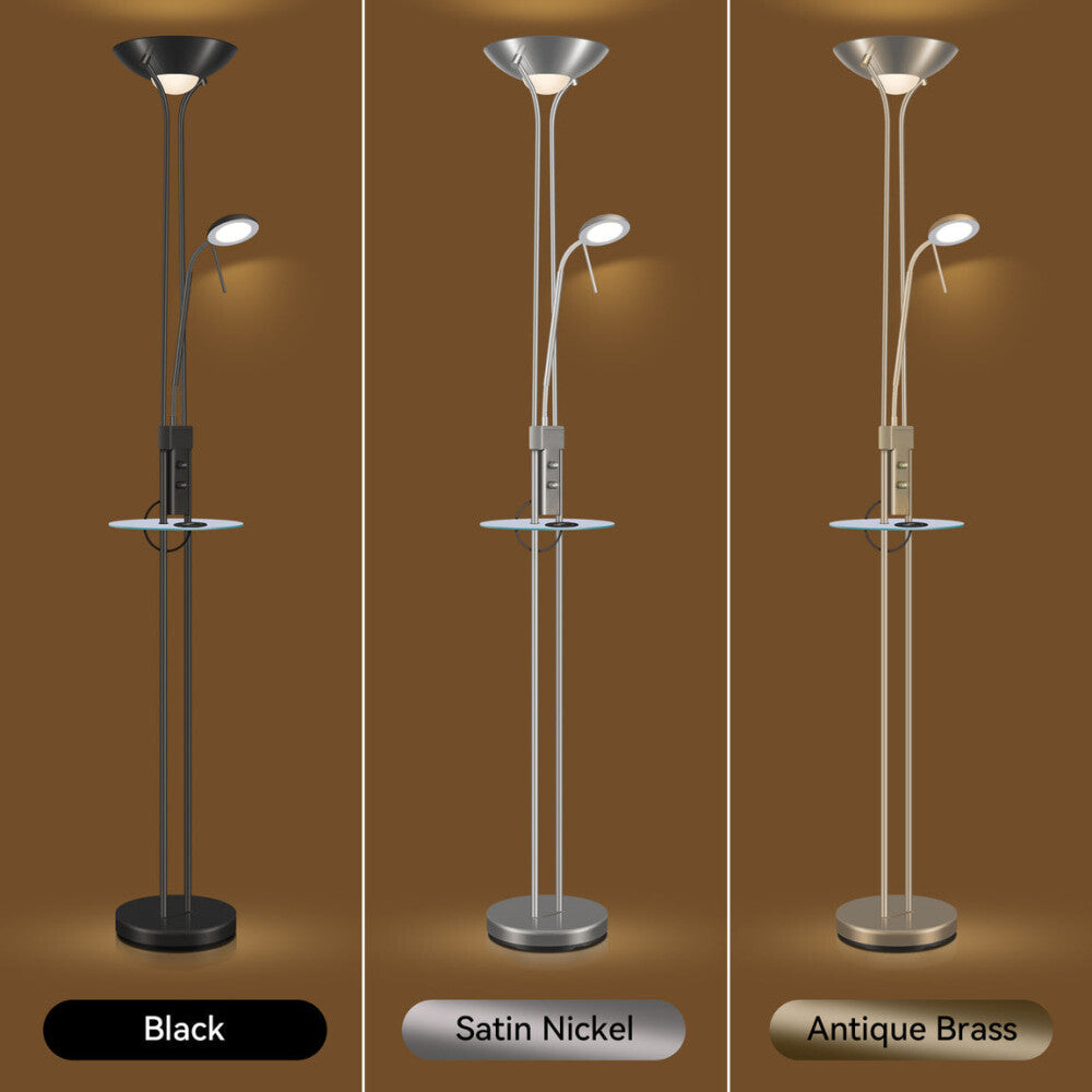 Myron USB LED Light Modern Floor Lamp Metal Shade - Satin Nickel and Chrome Fast shipping On sale