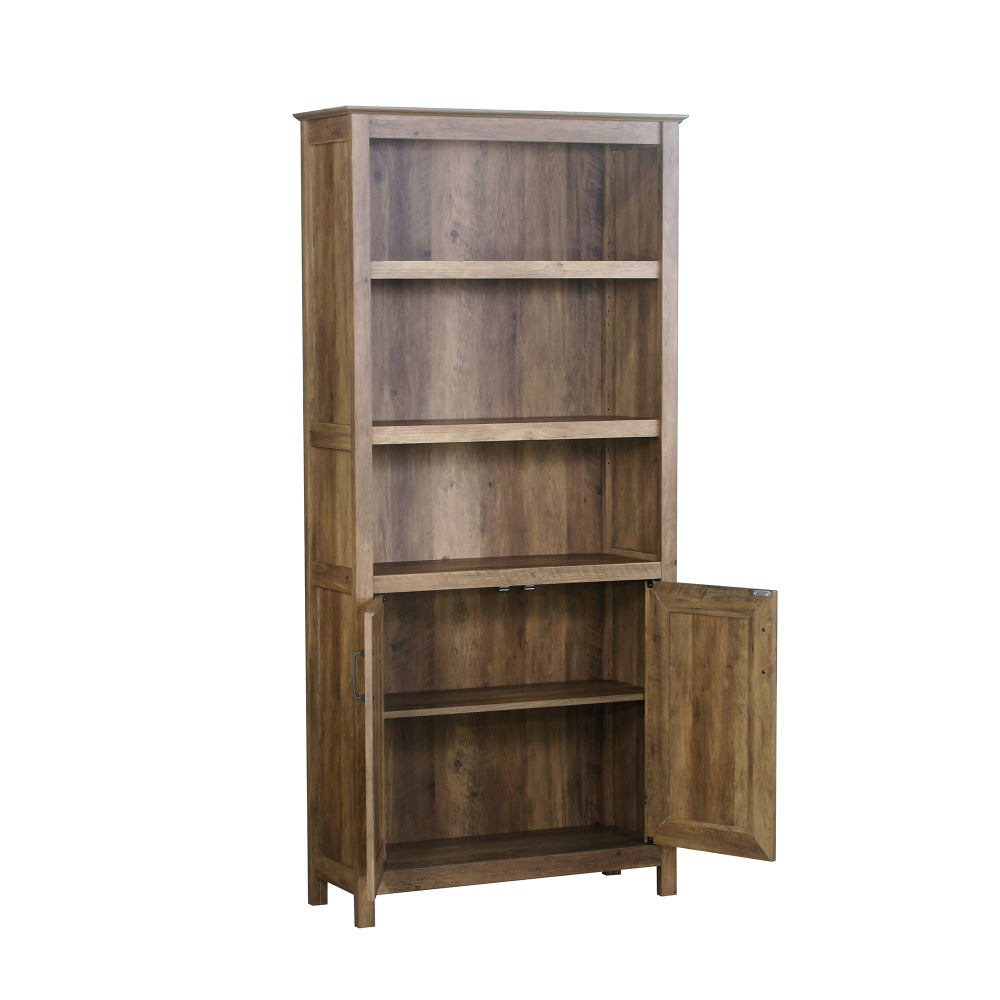 Nazma 5-Tier 2-Door Display Shelves Bookcase Storage Cabinet Rustic Oak Fast shipping On sale