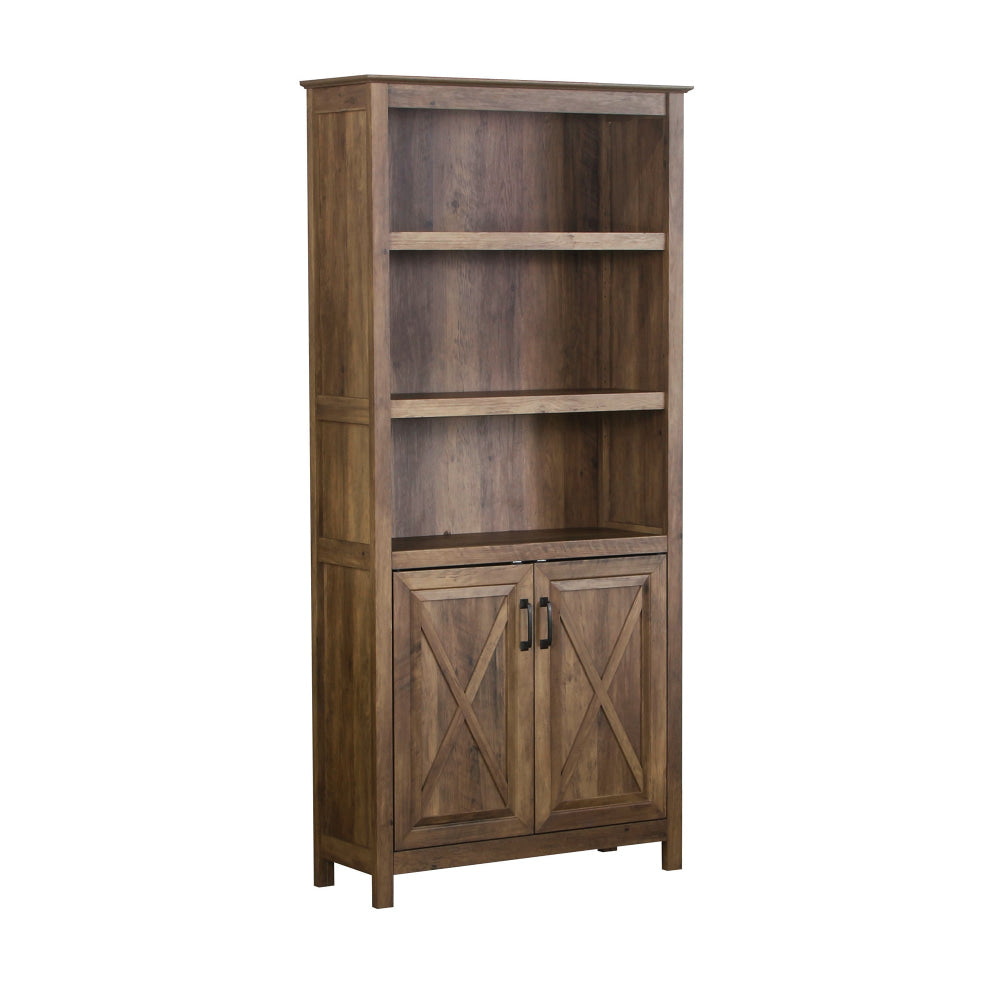 Nazma 5-Tier 2-Door Display Shelves Bookcase Storage Cabinet Rustic Oak Fast shipping On sale