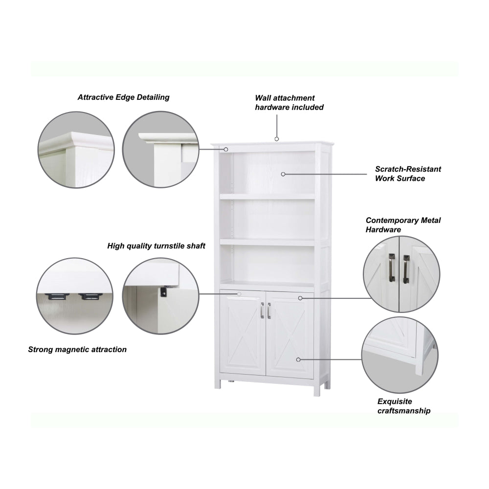 Nazma 5-Tier 2-Door Display Shelves Bookcase Storage Cabinet White Fast shipping On sale