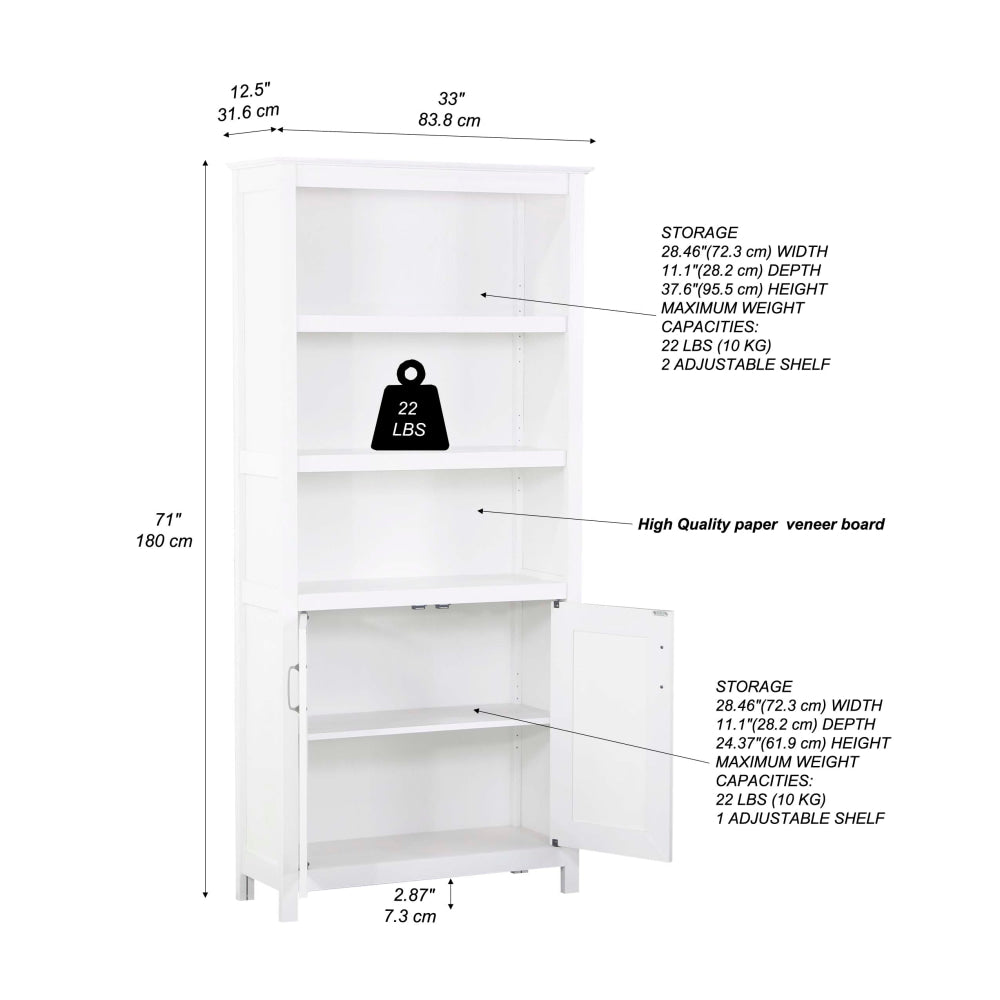 Nazma 5-Tier 2-Door Display Shelves Bookcase Storage Cabinet White Fast shipping On sale