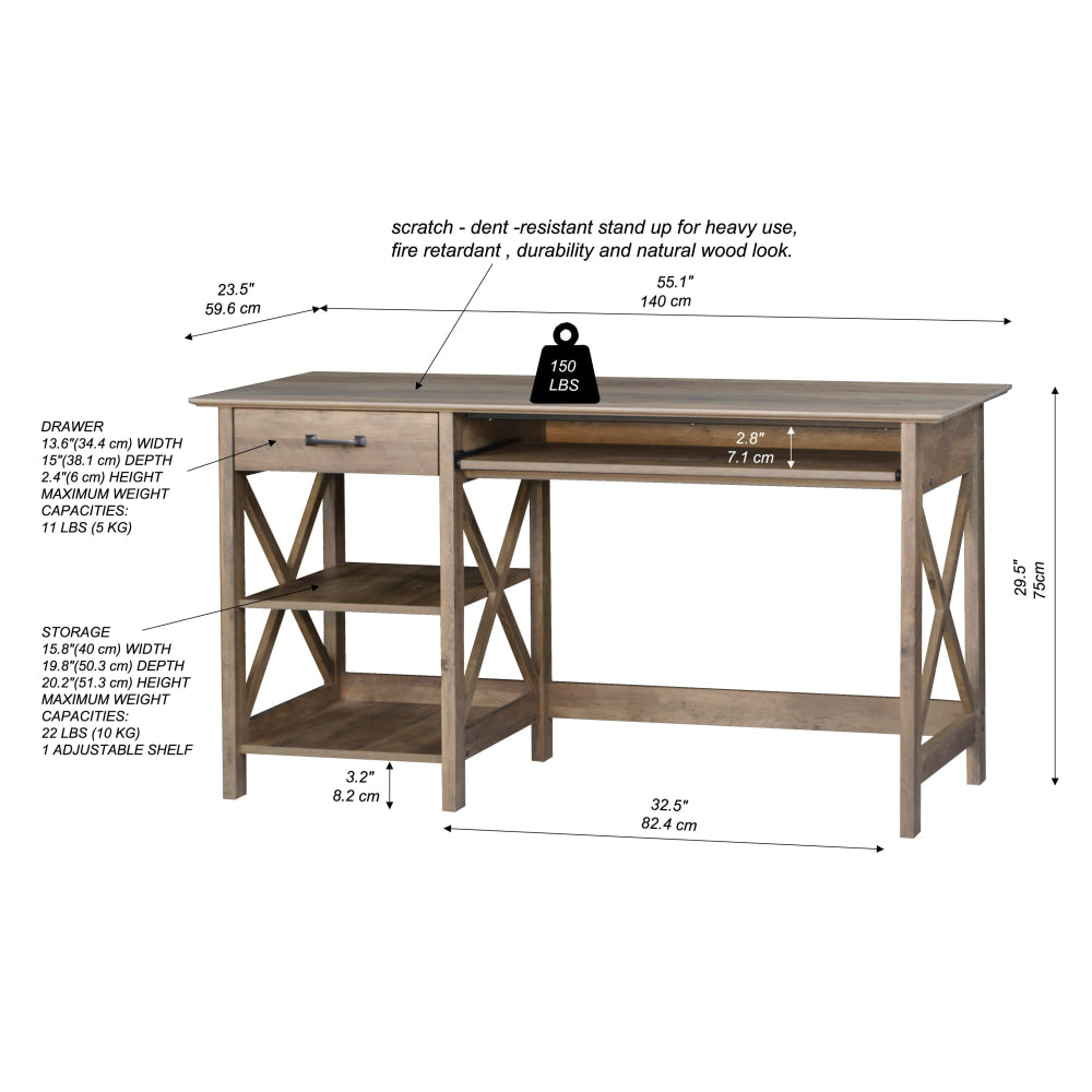 Nazma Home Office Computer Writing Working Desk 1.4m W/ Open Shelves & 1-Drawer Rustic Oak Fast shipping On sale