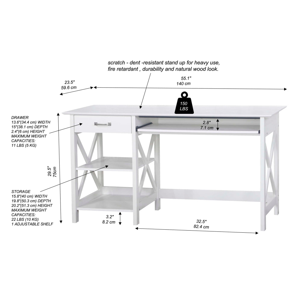 Nazma Home Office Computer Writing Working Desk 1.4m W/ Open Shelves & 1-Drawer White Fast shipping On sale