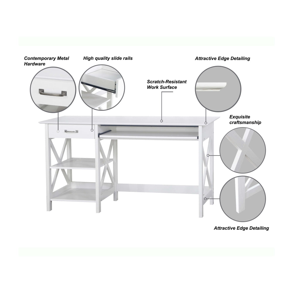 Nazma Home Office Computer Writing Working Desk 1.4m W/ Open Shelves & 1-Drawer White Fast shipping On sale