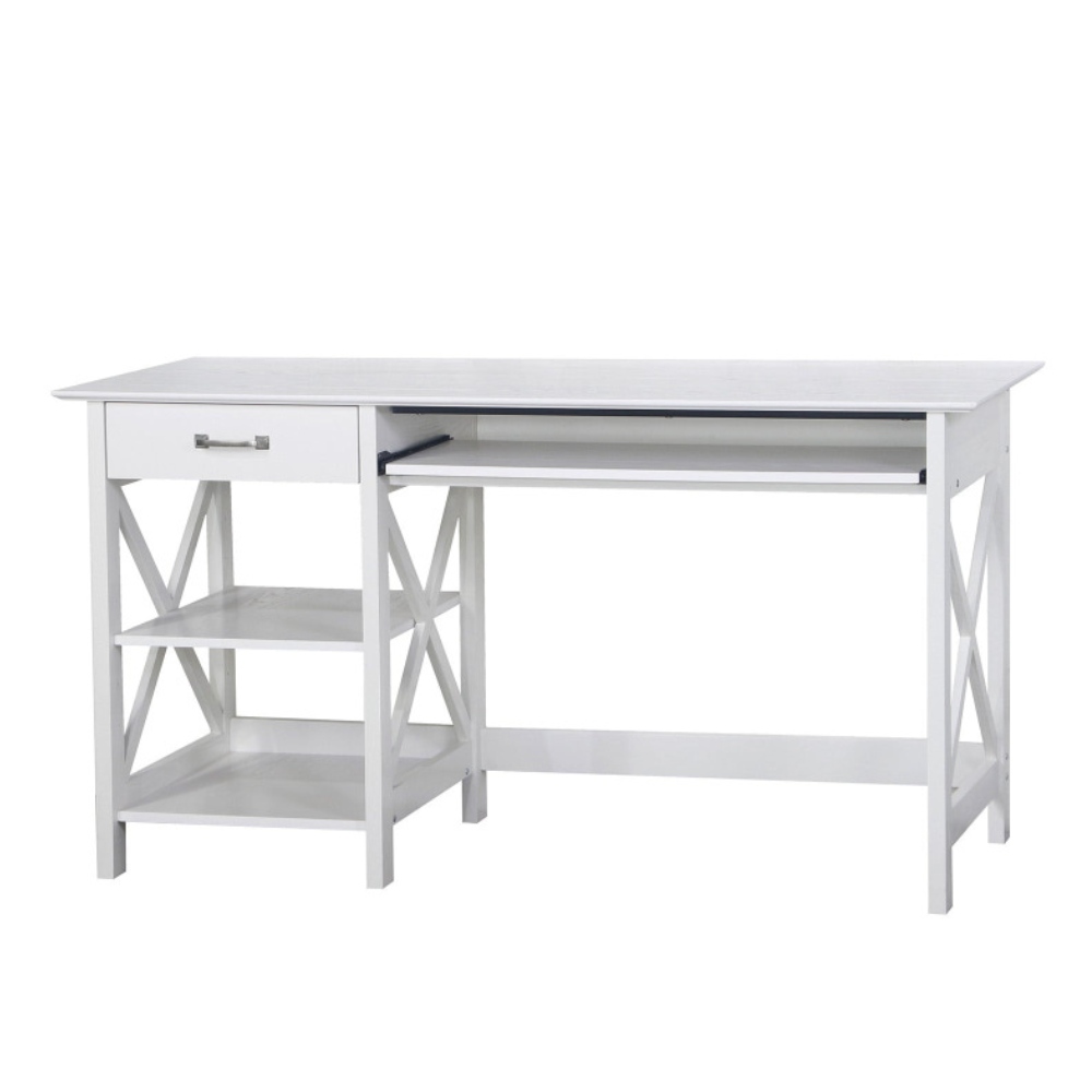 Nazma Home Office Computer Writing Working Desk 1.4m W/ Open Shelves & 1-Drawer White Fast shipping On sale