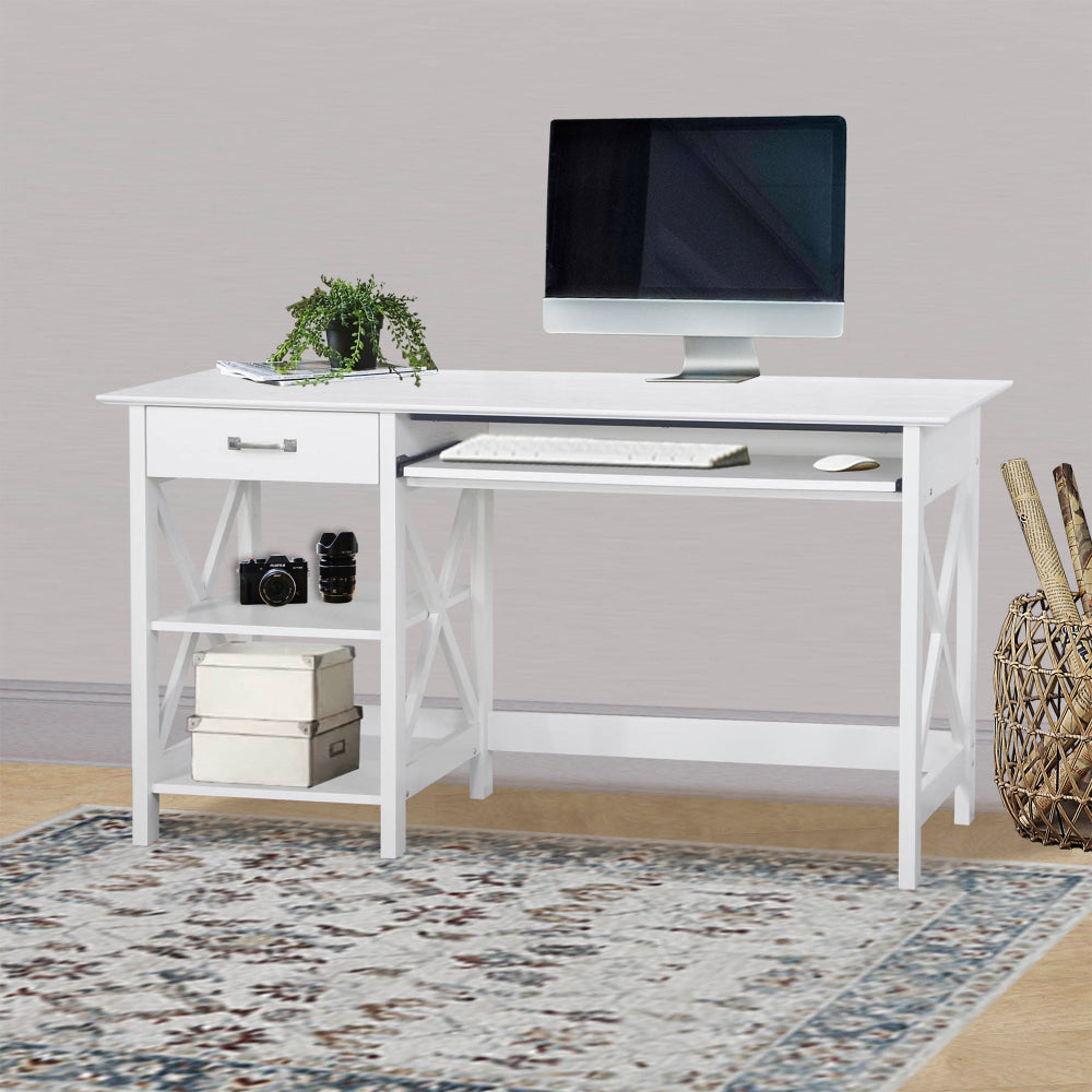 Nazma Home Office Computer Writing Working Desk 1.4m W/ Open Shelves & 1-Drawer White Fast shipping On sale