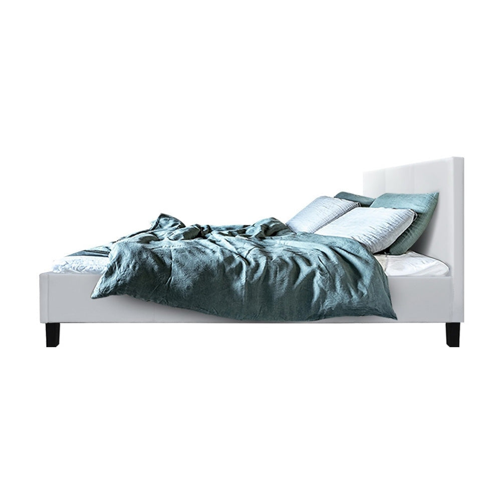 Neo Bed Frame PU Leather - White Double Fast shipping On sale
