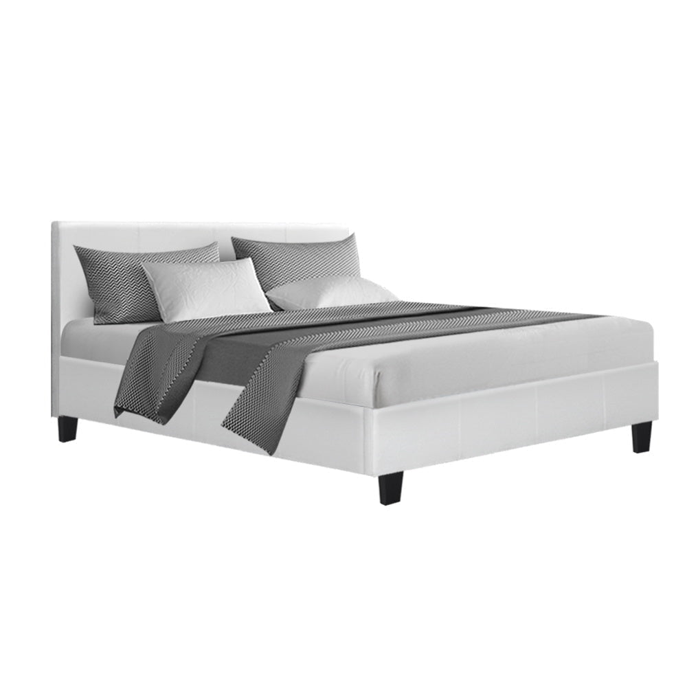 Neo Bed Frame PU Leather - White Double Fast shipping On sale