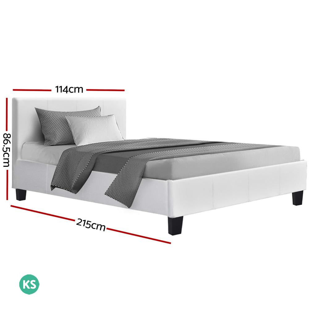 Neo Bed Frame PU Leather - White King Single Fast shipping On sale