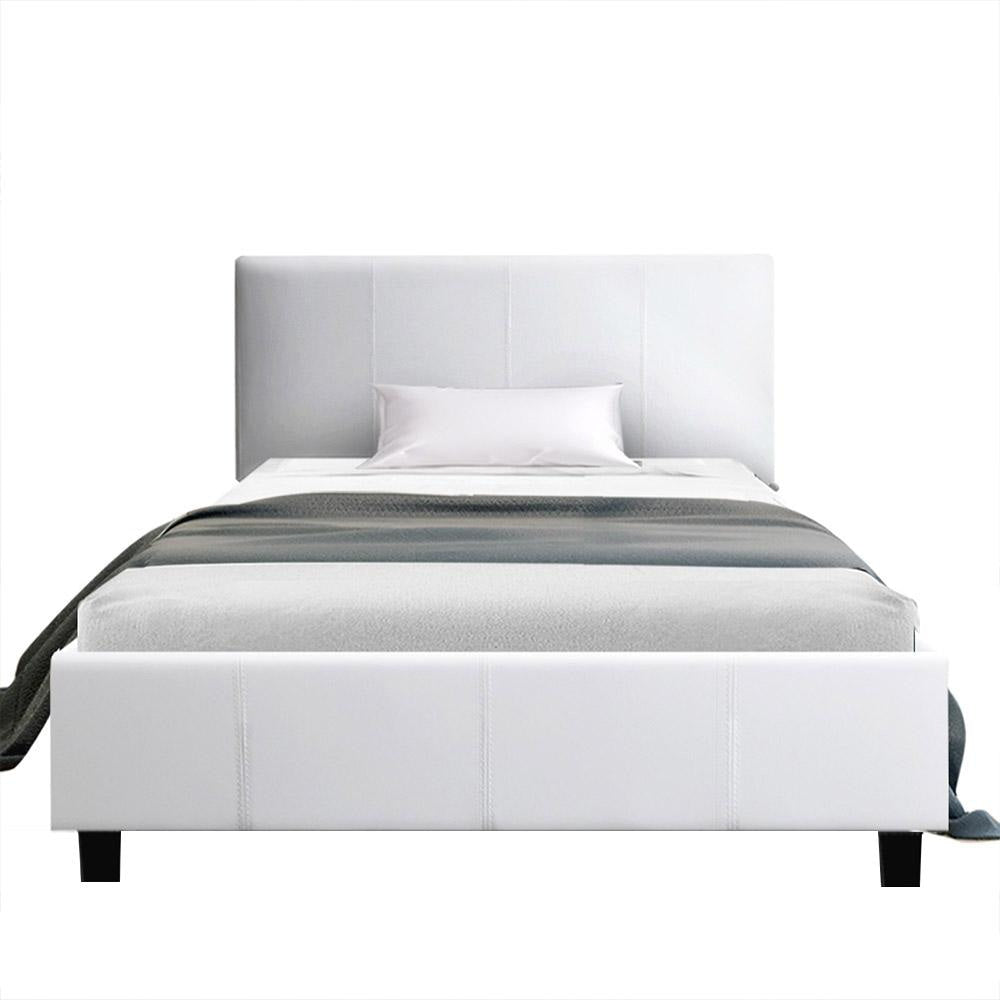 Neo Bed Frame PU Leather - White King Single Fast shipping On sale