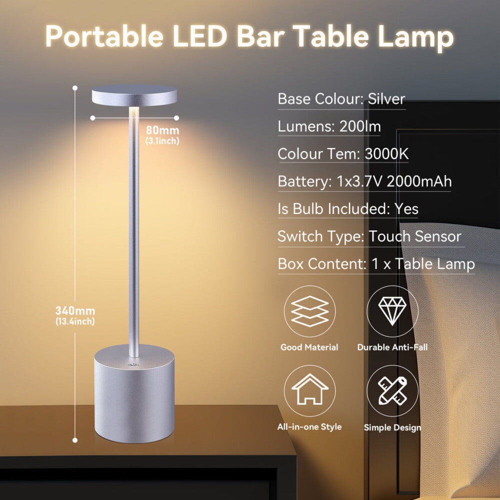 Neona Portable LED Kitchen Bar Single Pendant Light - Silver Table Lamp Fast shipping On sale