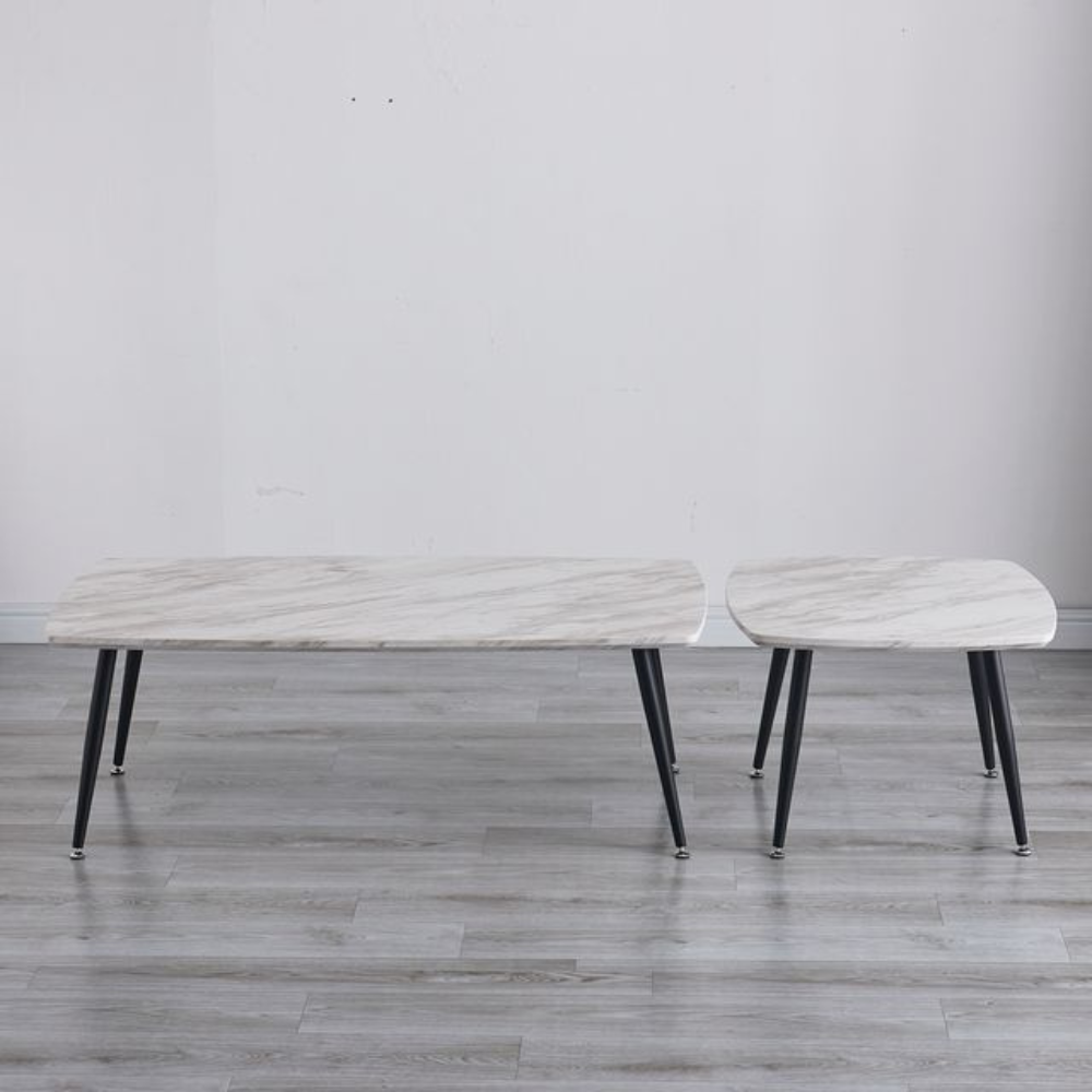 Set Of 2 Nesting Coffee Table Faux Marble Black/White Fast shipping On sale