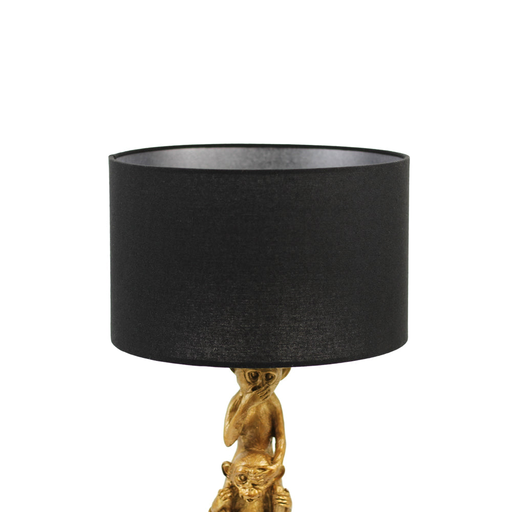 Neva Three Wise Monkey Base Fabric Shade Desk Table Light Lamp Gold/Black Fast shipping On sale