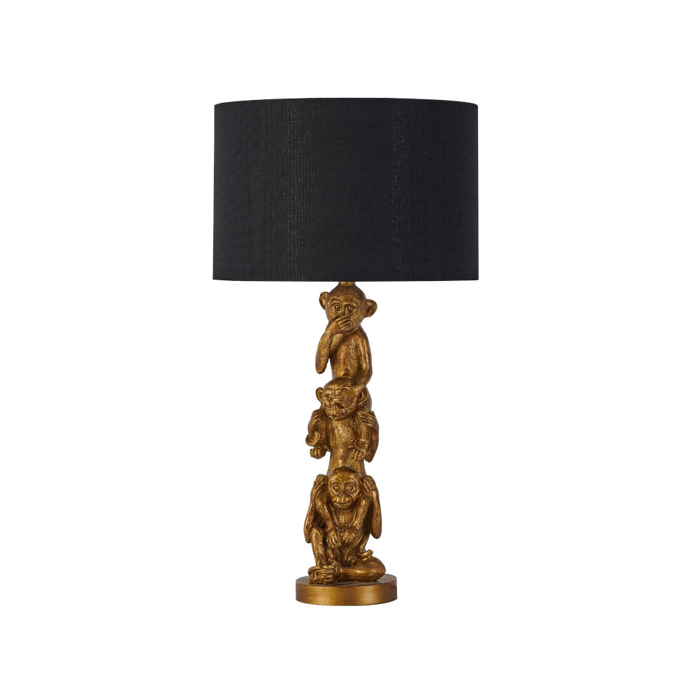 Neva Three Wise Monkey Base Fabric Shade Desk Table Light Lamp Gold/Black Fast shipping On sale