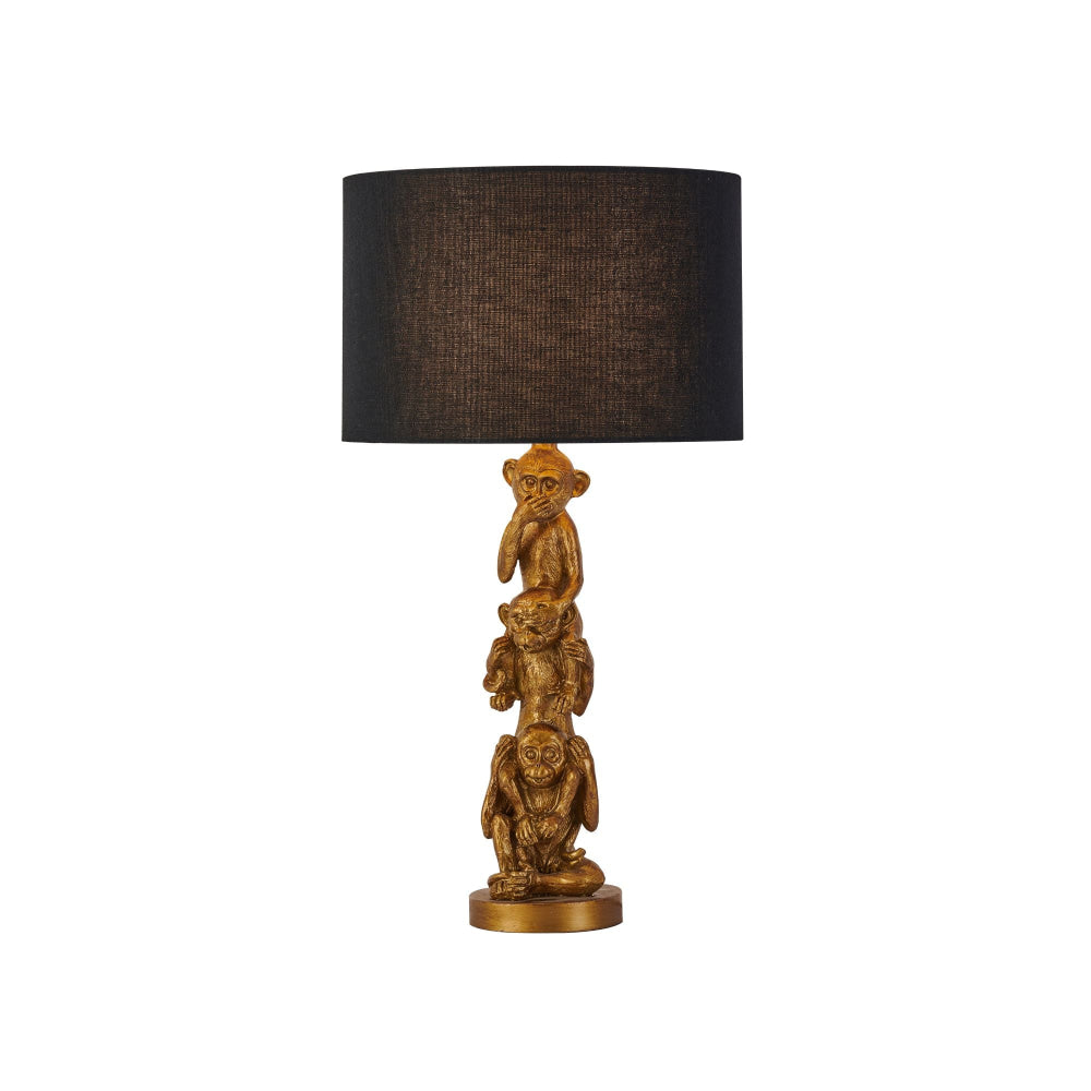 Neva Three Wise Monkey Base Fabric Shade Desk Table Light Lamp Gold/Black Fast shipping On sale