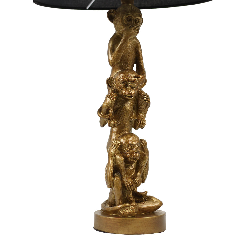 Neva Three Wise Monkey Base Fabric Shade Desk Table Light Lamp Gold/Black Fast shipping On sale