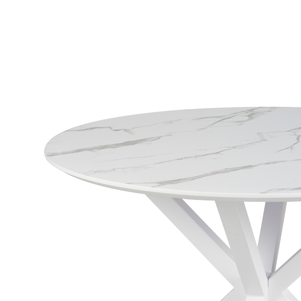 Nevya Wooden Laminated Round Kitchen Dining Table Marble Effect 110cm White Fast shipping On sale