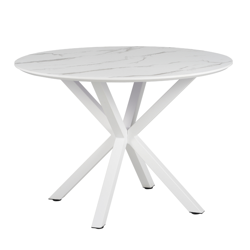 Nevya Wooden Laminated Round Kitchen Dining Table Marble Effect 110cm White Fast shipping On sale