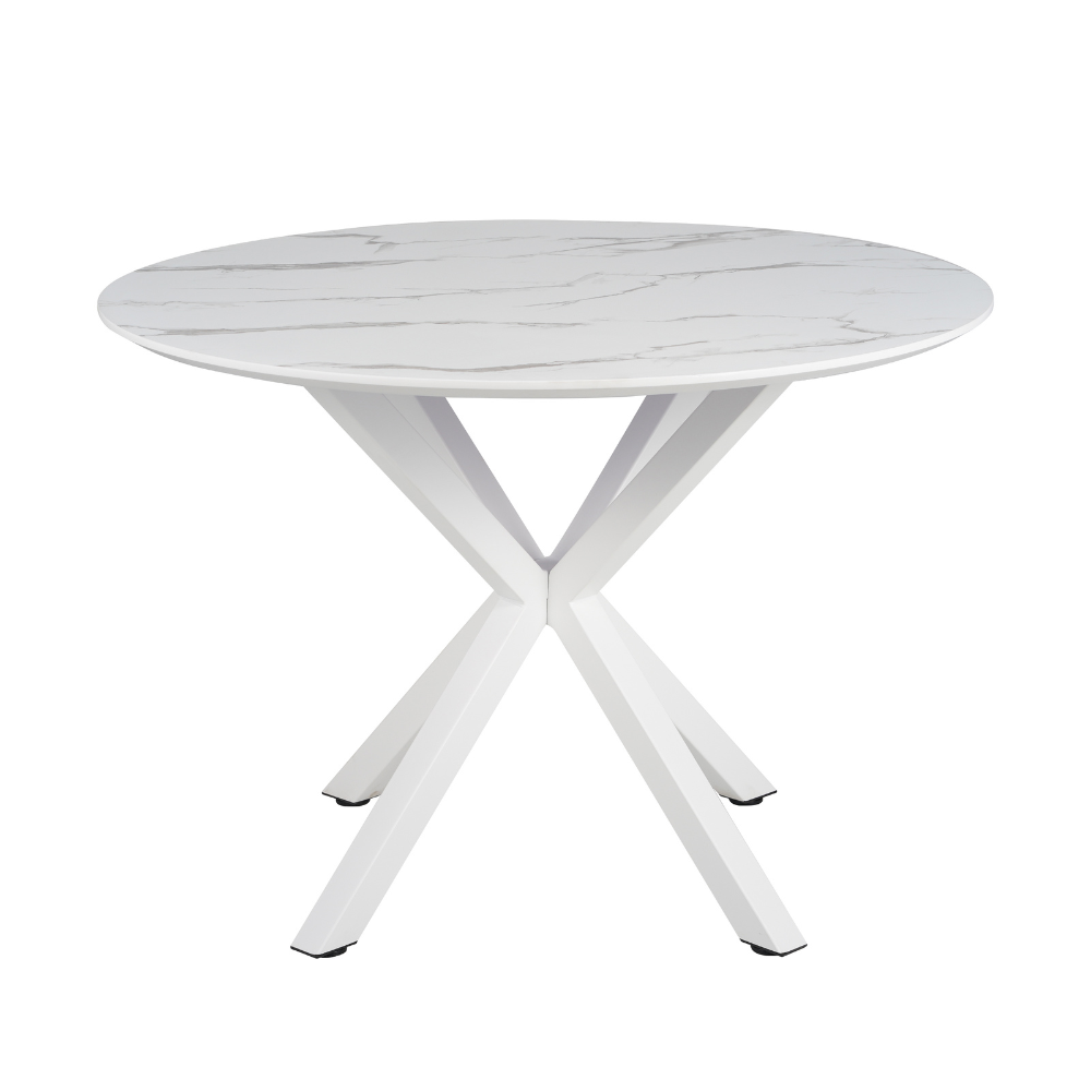 Nevya Wooden Laminated Round Kitchen Dining Table Marble Effect 110cm White Fast shipping On sale