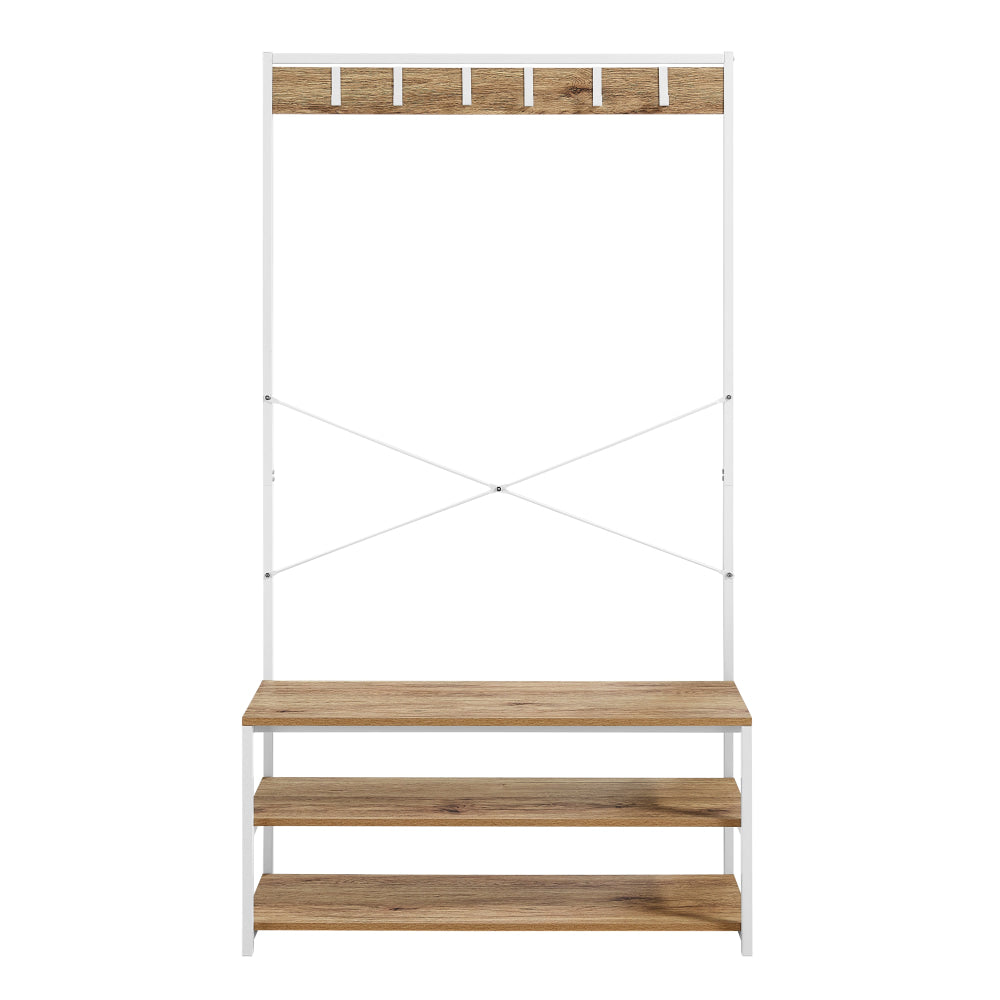 Nico Industrial Hall Tree Coat Rack 3-Tier Hallway Shoe Bench Cabinet - Oak/White Fast shipping On sale