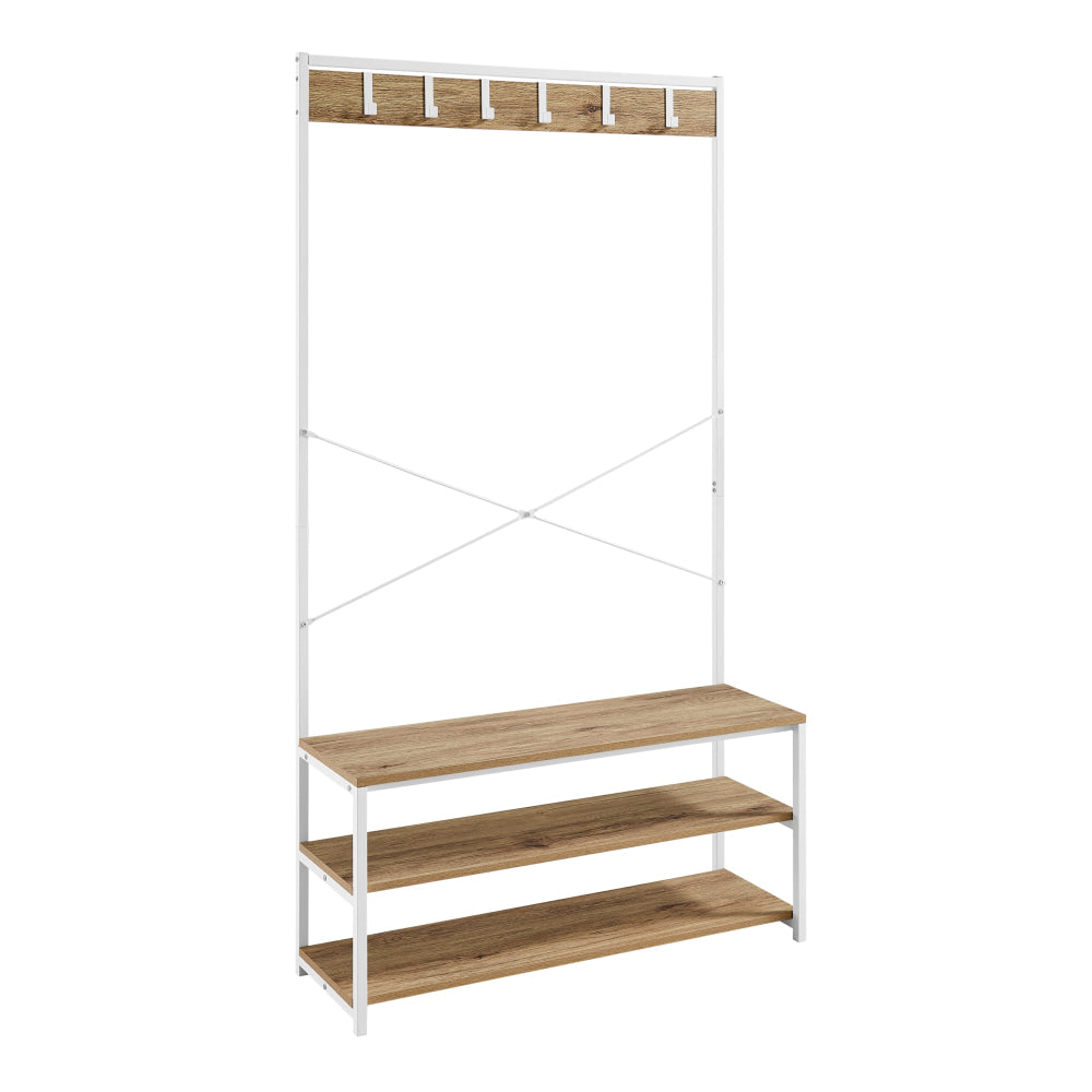 Nico Industrial Hall Tree Coat Rack 3-Tier Hallway Shoe Bench Cabinet - Oak/White Fast shipping On sale