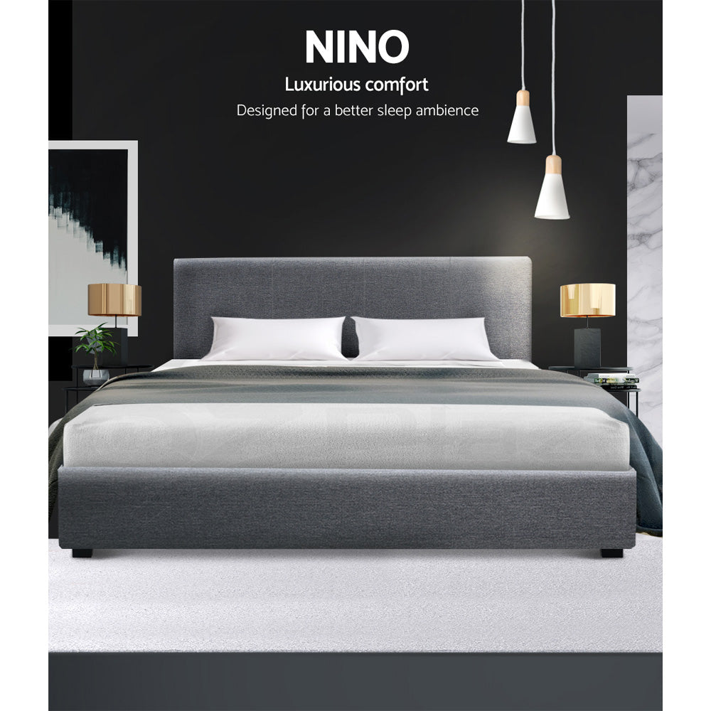 Nino Bed Frame Fabric - Grey Double Fast shipping On sale