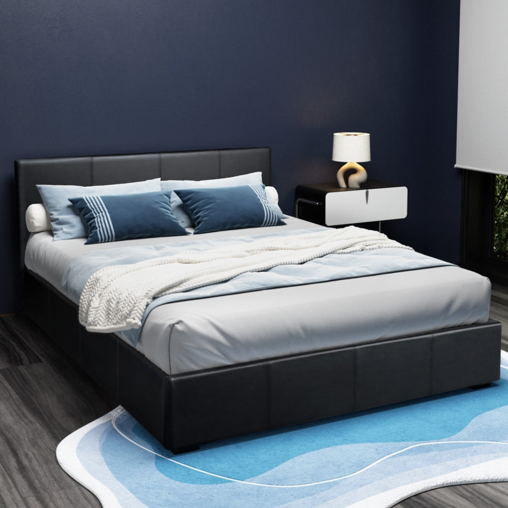 Nino Bed Frame PU Leather - Black Queen Fast shipping On sale