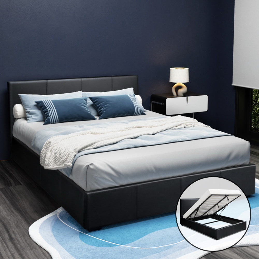 Nino Bed Frame PU Leather - Black Queen Fast shipping On sale