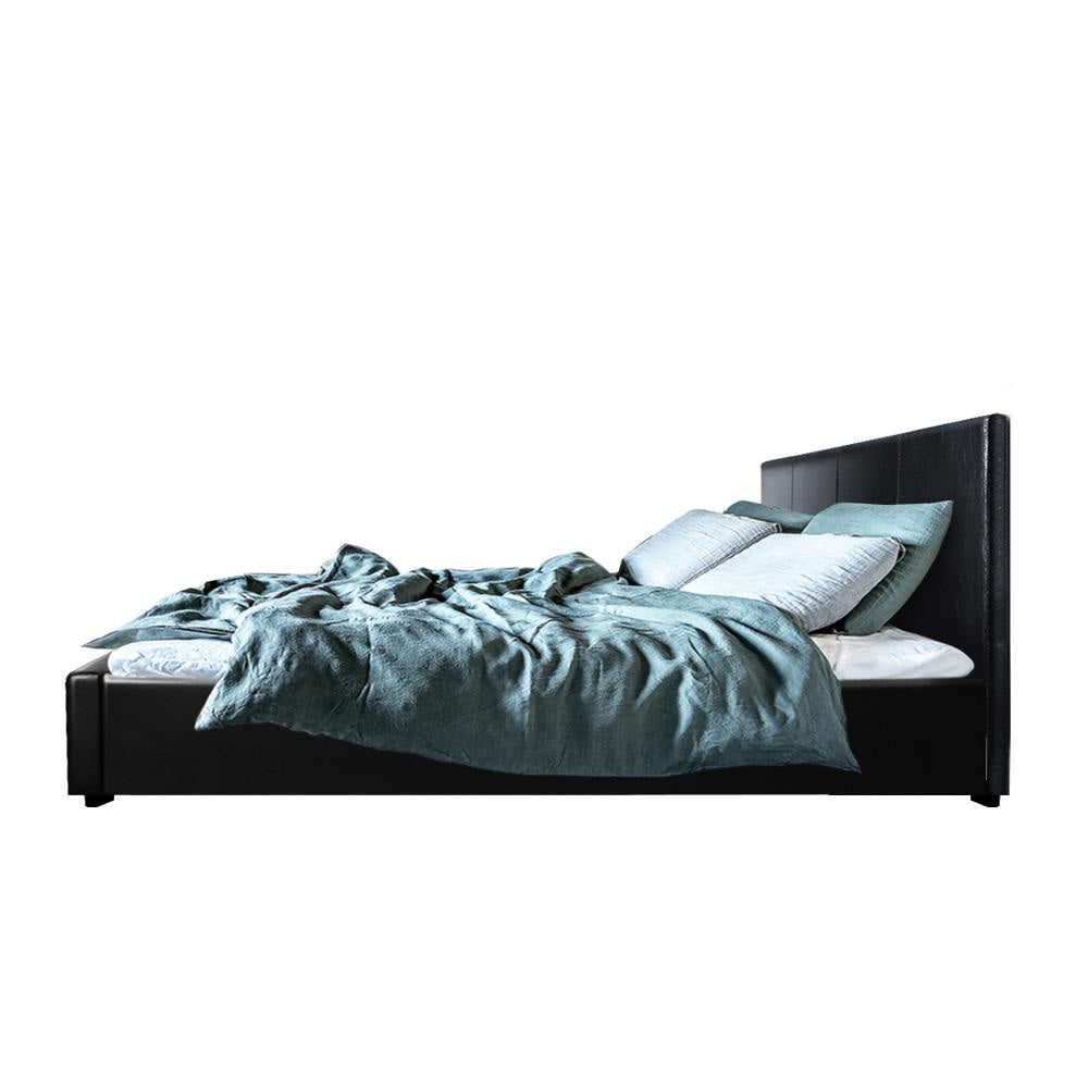 Nino Bed Frame PU Leather - Black Queen Fast shipping On sale