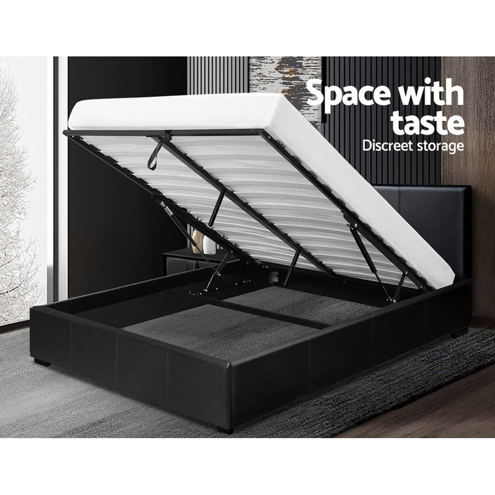 Nino Bed Frame PU Leather - Black Queen Fast shipping On sale