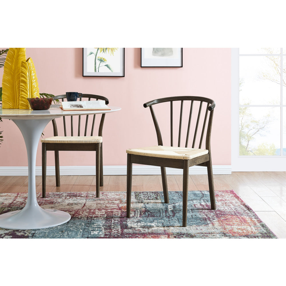 Noni Set of 2 Wooden Frame Kitchen Dining Chairs Smoked/Cream Chair Fast shipping On sale