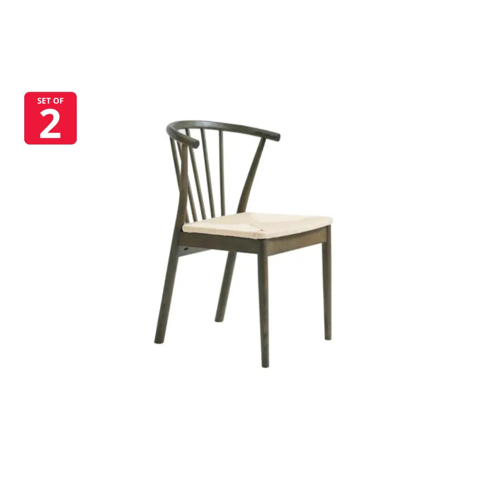 Noni Set of 2 Wooden Frame Kitchen Dining Chairs Smoked/Cream Chair Fast shipping On sale