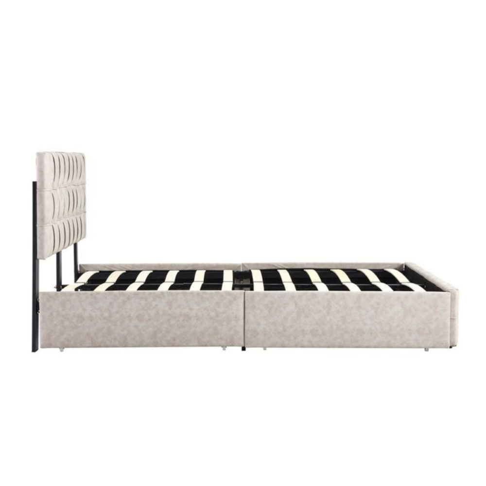 Button Tufted Modern Bed Frame Double Size With Storage Drawers Beige Fast shipping On sale