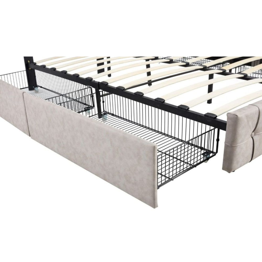 Button Tufted Modern Bed Frame Double Size With Storage Drawers Beige Fast shipping On sale