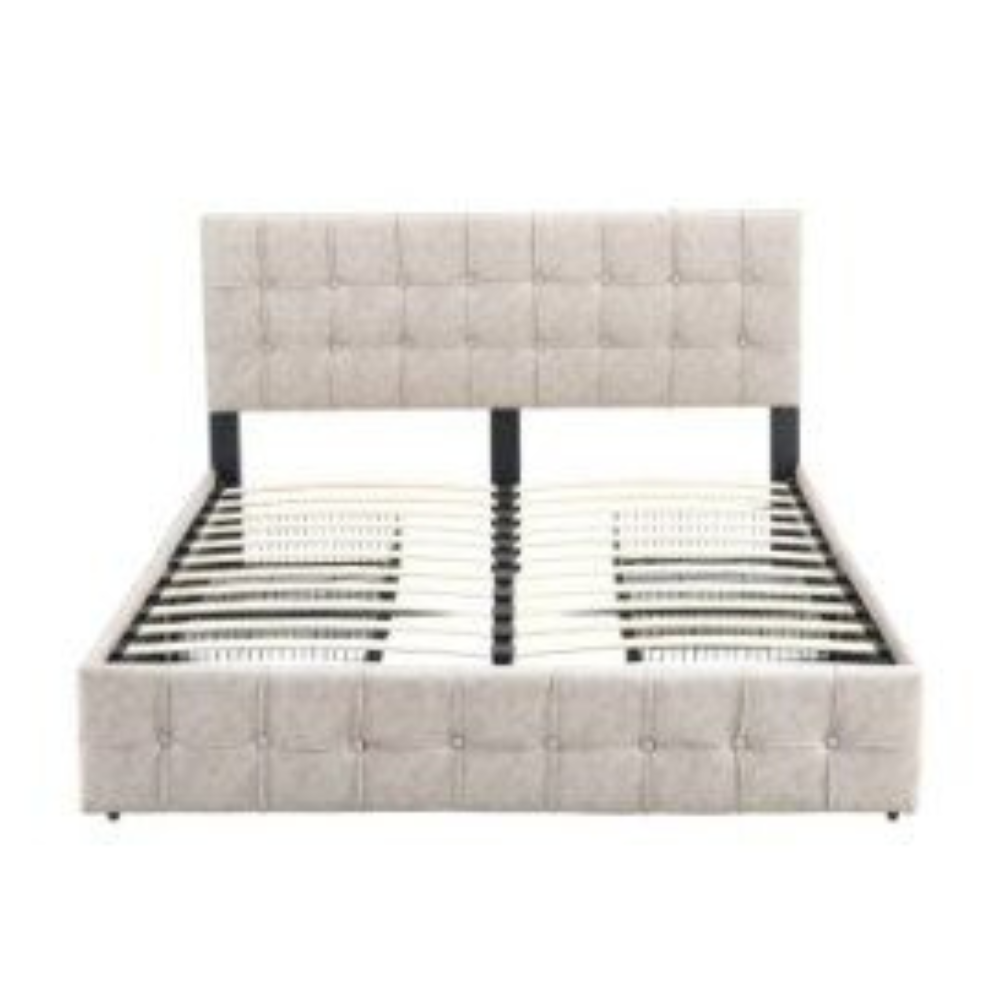 Button Tufted Modern Bed Frame Double Size With Storage Queen Beige Fast shipping On sale