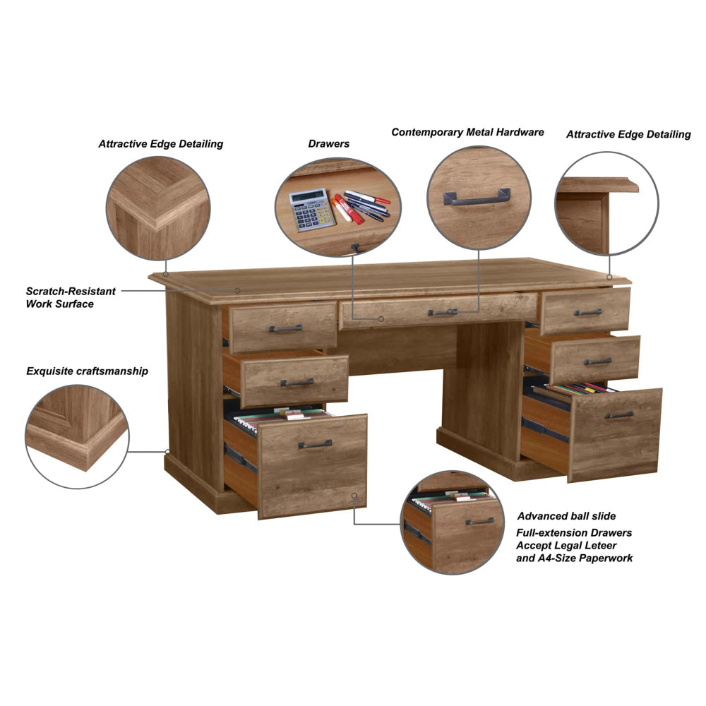 Norwich Executive Manager Study Computer Home Office Desk 160cm Rustic Oak Fast shipping On sale